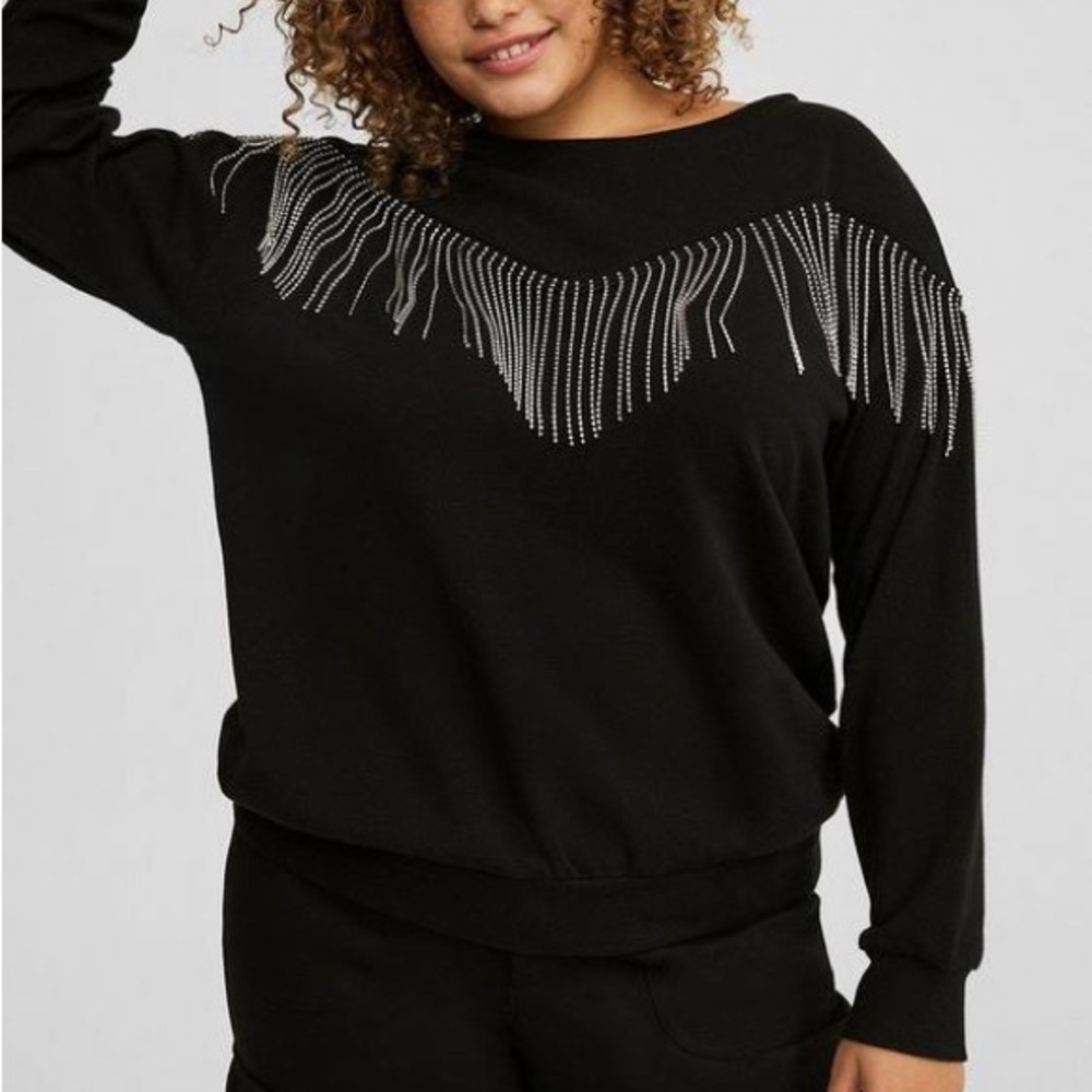 Western style Torrid Black crew neck with sparkling fringe size 3xl